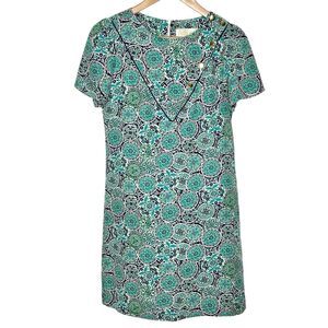 Lauren Moffatt Mandala Print Silk Dress Blue Green Womens Size 4 Short Sleeve